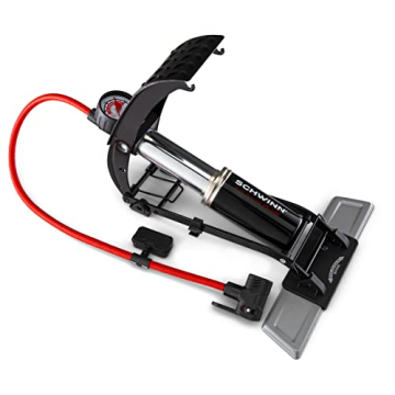 Schwinn High Pressure Foot Pump with Air Zone Gauge and Dual Head Nozzle, Black