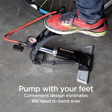 Schwinn High Pressure Foot Pump with Air Gauge and Dual Valve