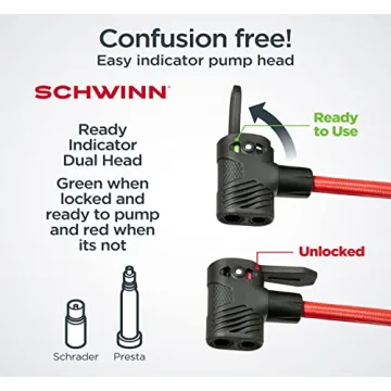 Schwinn High Pressure Foot Pump with Air Gauge and Dual Valve