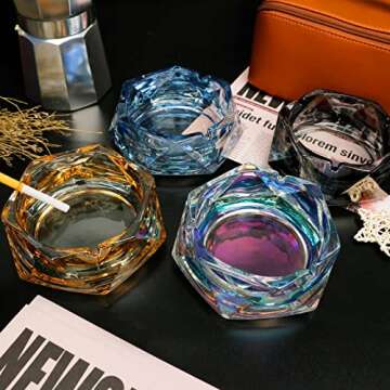 Glass Ashtray for Cigarettes, Tabletop Ashtray and Modern Decoration for Home Office Bar Restaurant Indoor Outdoor (Orange Small Size)