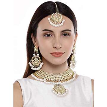 Aheli Indian Traditional Maang Tikka Kundan Necklace Earrings Set for Women