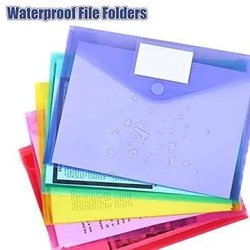EOOUT 45 Pack Plastic Envelopes Poly Envelopes, Clear Document File Folders with Hook & Loop Closure, A4 Size with Label Pocket for School Home Work Office Organization, 8 Colors