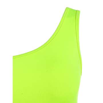 ZAFUL Women's One Shoulder Two Piece Tank Dress Rib-Knit Twist Split Side Slinky Solid Crop Top and Draped Ruched Maxi Skirt Set (M-Neon Green, XL)