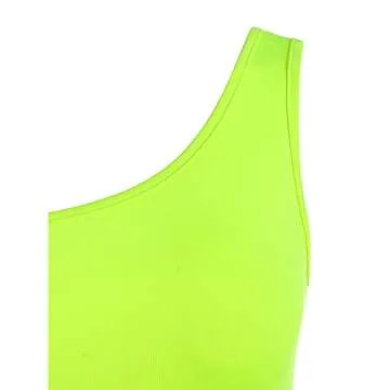 ZAFUL Women's One Shoulder Two Piece Tank Dress Rib-Knit Twist Split Side Slinky Solid Crop Top and Draped Ruched Maxi Skirt Set (M-Neon Green, XL)