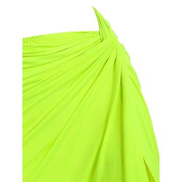 ZAFUL Women's One Shoulder Two Piece Tank Dress Rib-Knit Twist Split Side Slinky Solid Crop Top and Draped Ruched Maxi Skirt Set (M-Neon Green, XL)