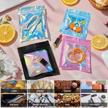 100 Pieces Resealable Smell Proof Bags - 4 x 6 Inches Foil Pouch Bags， Flat Clear Ziplock Food Storage Bags Plastic Packaging Foil Mylar Bags for Party Favor Food Storage (Holographic Rainbow Color)