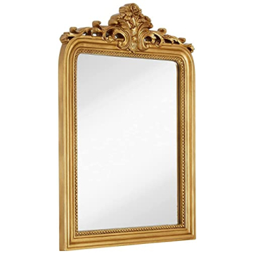 Hamilton Hills 24x36 Inch Vintage Gold Mirror | French Baroque & Antique Arched Mirror for Wall Deco...