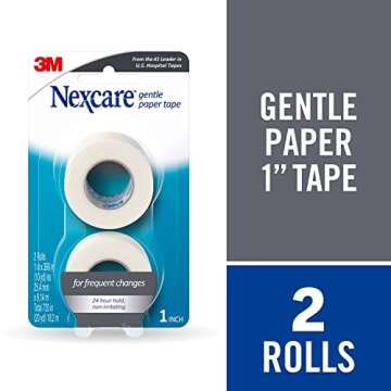 Nexcare Gentle Paper Tape, Medical Paper Tape, Secures Dressings and Lifts Away Gently - 1 In x 10 Yds, 2 Rolls of Tape