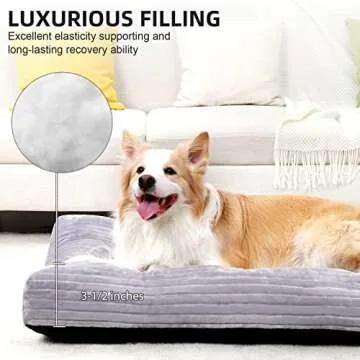 Dog Crate Bed Washable Dog Beds for Large Dogs Deluxe Thick Flannel Fluffy Comfy Kennel Pad Anti-Slip & Anti-Scratch Pet Sleeping Mat, 35 x 23 Inch, Light Gray