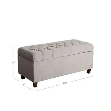 Homepop Home Decor | Tufted Ainsley Button Storage Ottoman Bench with Hinged Lid | Ottoman Bench with Storage for Living Room & Bedroom, Grey