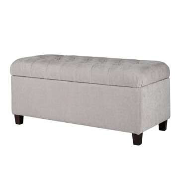 Homepop Home Decor | Tufted Ainsley Button Storage Ottoman Bench with Hinged Lid | Ottoman Bench with Storage for Living Room & Bedroom, Grey