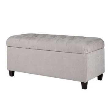 Homepop Home Decor | Tufted Ainsley Button Storage Ottoman Bench with Hinged Lid | Ottoman Bench with Storage for Living Room & Bedroom, Grey