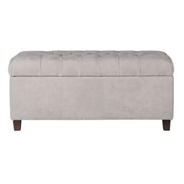 Homepop Home Decor | Tufted Ainsley Button Storage Ottoman Bench with Hinged Lid | Ottoman Bench with Storage for Living Room & Bedroom, Grey