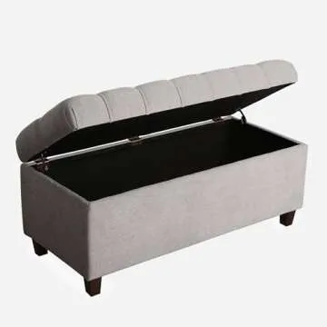 Homepop Home Decor | Tufted Ainsley Button Storage Ottoman Bench with Hinged Lid | Ottoman Bench with Storage for Living Room & Bedroom, Grey