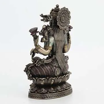 Veronese Design 9 1/2 Inch Tall Lakshmi Hindu Goddess Sitting On Lotus Cold Cast Bronzed Resin Statue Religious Figurine Spiritual Collectible