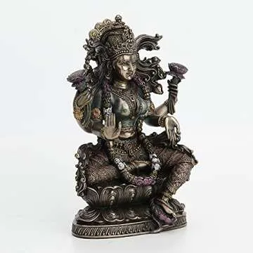 Veronese Design 9 1/2 Inch Tall Lakshmi Hindu Goddess Sitting On Lotus Cold Cast Bronzed Resin Statue Religious Figurine Spiritual Collectible