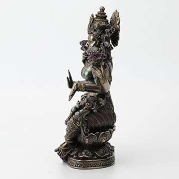 Veronese Design 9 1/2 Inch Tall Lakshmi Hindu Goddess Sitting On Lotus Cold Cast Bronzed Resin Statue Religious Figurine Spiritual Collectible