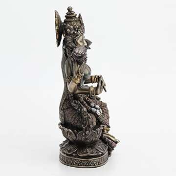 Veronese Design 9 1/2 Inch Tall Lakshmi Hindu Goddess Sitting On Lotus Cold Cast Bronzed Resin Statue Religious Figurine Spiritual Collectible