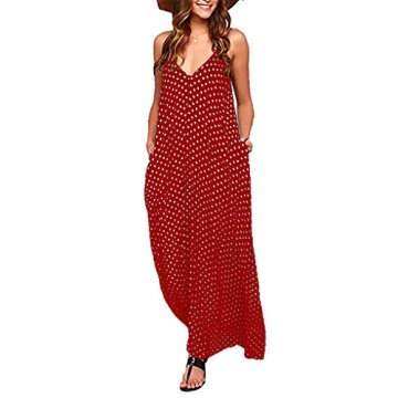 EXLURA Women Casual Boho Plus Size Summer Maxi Dresses Polka Dot/Floral Printed Adjustable Strappy D...