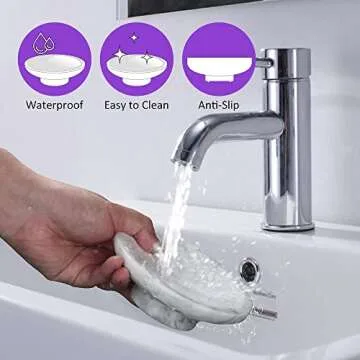 WORHE Natural Marble Soap Dishes, Italy Stone Sponge Holder for Bathroom Tub Shower Kitchen Sink, Handcraft Soap Case Organizer Trinket Plate Jewelry Tray for Home Decor Color White (DL004)