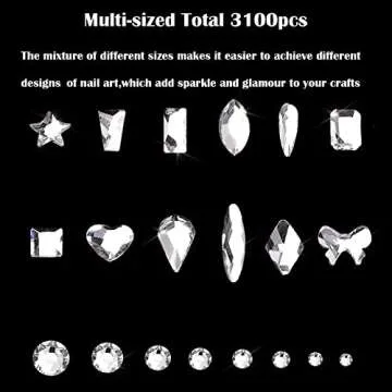 Nail Art Decorations AB Rhinestones Kit DIY Crafts Gemstones for Nail, Shoes, Clothes, Jewels (600 Clear diamonds + 2500 flat rhinestones)