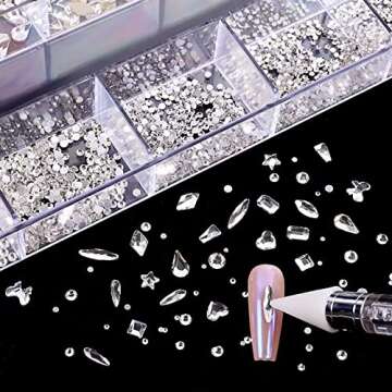 Nail Art Decorations AB Rhinestones Kit DIY Crafts Gemstones for Nail, Shoes, Clothes, Jewels (600 Clear diamonds + 2500 flat rhinestones)