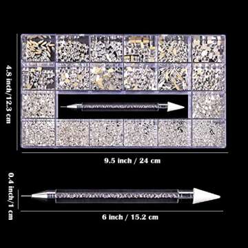 Nail Art Decorations AB Rhinestones Kit DIY Crafts Gemstones for Nail, Shoes, Clothes, Jewels (600 Clear diamonds + 2500 flat rhinestones)
