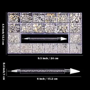 Nail Art Decorations AB Rhinestones Kit DIY Crafts Gemstones for Nail, Shoes, Clothes, Jewels (600 Clear diamonds + 2500 flat rhinestones)