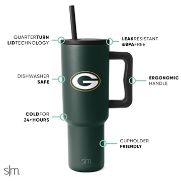 Simple Modern Officially Licensed NFL 40oz Tumbler with Handle and Straw Lid | Football Thermos Gifts for Men, Women, Christmas | Trek Collection | Green Bay Packers