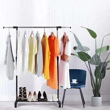 Clothing Garment Racks, Removable and Adjustable Height Storage Shelf for Hanging Clothes, Houseware Garment Organizer with Wheels