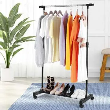 Clothing Garment Racks, Removable and Adjustable Height Storage Shelf for Hanging Clothes, Houseware Garment Organizer with Wheels