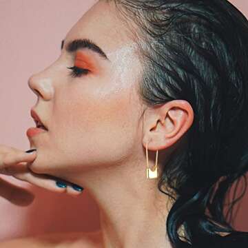 Gold-Plated Safety Pin Earrings for Women Silver Lock Safety Pin Hoop Earrings for Her