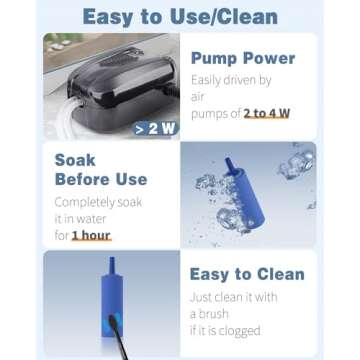 Pawfly Aquarium 2 Inch Air Stone Cylinder Blue Airstone Bubble Diffuser for Nano Air Pumps Small Fish Tanks Buckets and DWC Reservoirs, 6 Pack
