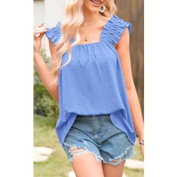 PRETTYGARDEN Flowy Ruffle Tank Tops for Women, Shirred Straps Pleated Summer Casual Sleeveless Shirt...