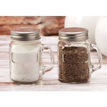 Circleware Glass Mini Mason Jar Mug Salt and Pepper Shakers with Handles & Metal Lids, Kitchen Glass...
