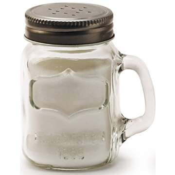 Circleware Glass Mini Mason Jar Mug Salt and Pepper Shakers with Handles & Metal Lids, Kitchen Glassware Preserving Containers, Perfect Himalayan Seasoning Spices, 2-Piece Set, 5 oz, Clear, Silver