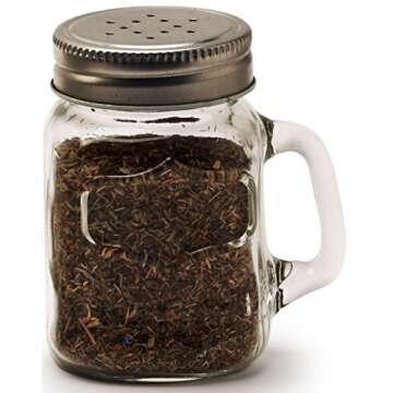 Circleware Glass Mini Mason Jar Mug Salt and Pepper Shakers with Handles & Metal Lids, Kitchen Glassware Preserving Containers, Perfect Himalayan Seasoning Spices, 2-Piece Set, 5 oz, Clear, Silver