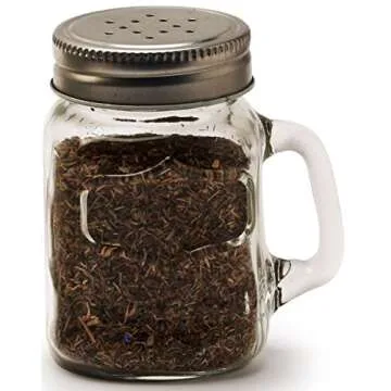 Circleware Glass Mini Mason Jar Mug Salt and Pepper Shakers with Handles & Metal Lids, Kitchen Glassware Preserving Containers, Perfect Himalayan Seasoning Spices, 2-Piece Set, 5 oz, Clear, Silver