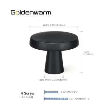 goldenwarm 5 Pack Matte Black Cabinet Knobs for Kitchen Hardware Handles Round Dresser Drawer Knob f...