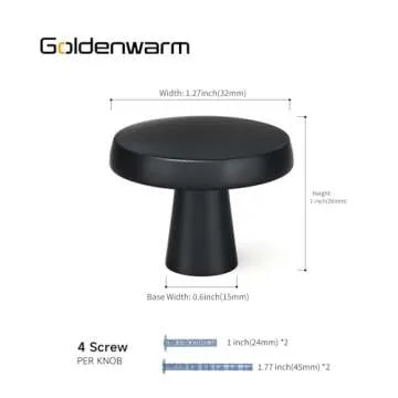 goldenwarm 5 Pack Matte Black Cabinet Knobs for Kitchen Hardware Handles Round Dresser Drawer Knob f...
