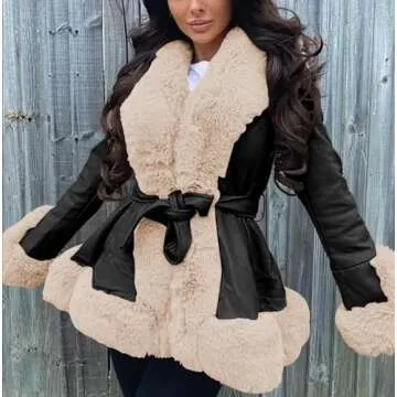 Aurgelmir Women's Stylish Faux Leather Coat with Fur Collar