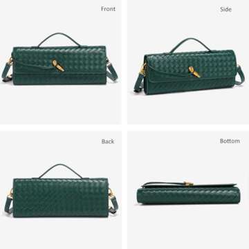 Evening Woven Crossbody Bags for Women Casual Fashion Shoulder Handbag Vegan Leather Clutch Purse Wine Red