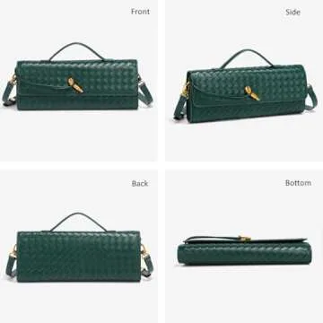 Evening Woven Crossbody Bags for Women Casual Fashion Shoulder Handbag Vegan Leather Clutch Purse Wine Red