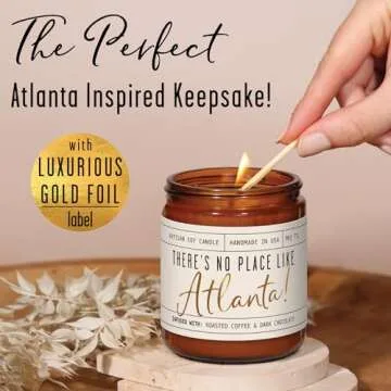 Atlanta Gifts, Atlanta Decor for Home - 'There's No Place Like Atlanta Candle, w/Fresh Mandarin & Plush Gardinia I Atlanta Souvenirs I 9oz Jar, 50Hr Burn, Made in USA