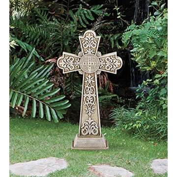 Garden Crosses and Crucifixes Avalon Gallery Saint Benedict of Nursia Stoneresin Garden Cross Statue...