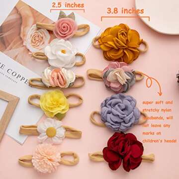 Fancy Clouds Baby Girl Headbands with Bows Flowers - Soft Nylon Hair Accessories for Newborn & Toddl...