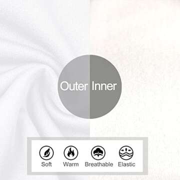 LE VONFORT Women's Mock Neck Long Sleeve Thermal Tops Lightweight Fleece Lined Underwear White X-Large