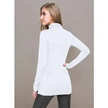 LE VONFORT Women's Mock Neck Long Sleeve Thermal Tops Lightweight Fleece Lined Underwear White X-Large