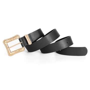 JASGOOD Plus Size Fashion Women's Leather Belt with Gold Buckle