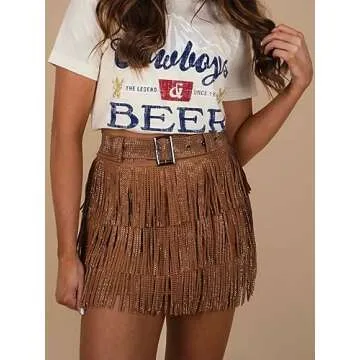 ChiyeeKiss Sparkle Rhinestone Fringe Skirt for Women